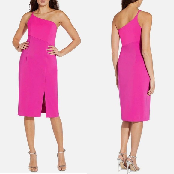 Aidan Mattox Dresses & Skirts - AIDAN MATTOX NWT Barbiecore Pink Midi Sheath One Shoulder Dress Sz 8 Cocktail